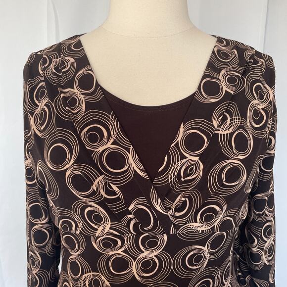 Y2K Top Womens Size XL Brown Geometric Print Stretch Babydoll Empire Waist Cyber - Picture 2 of 10